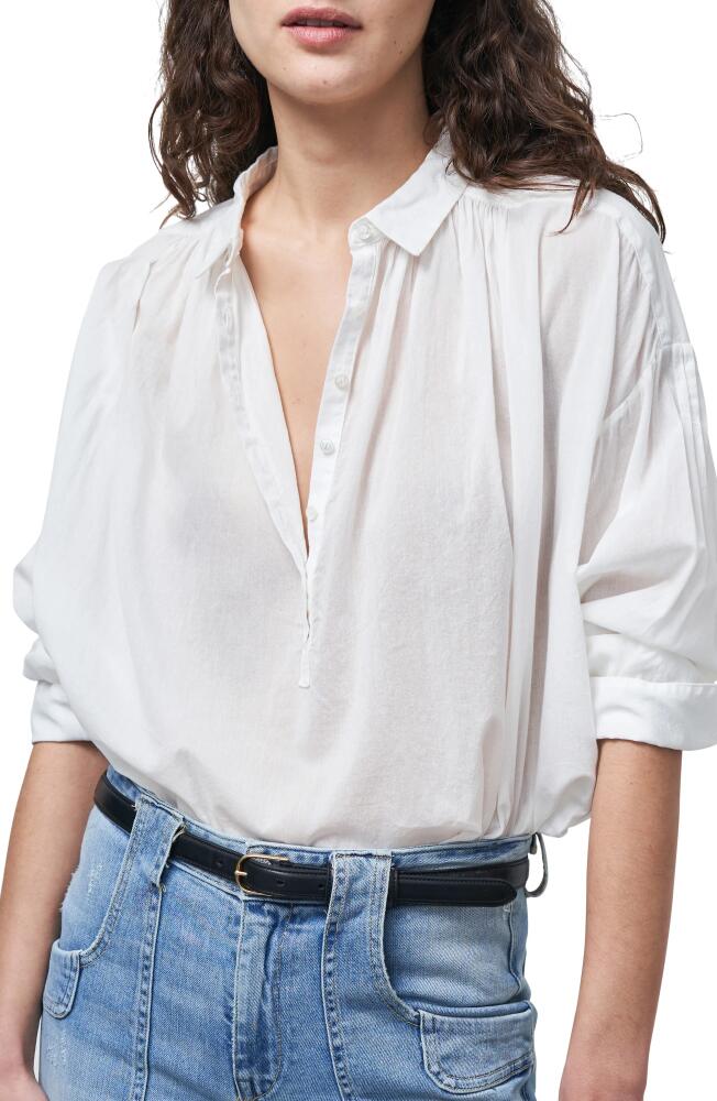 Nili Lotan Miles Popover Cotton Shirt in Ivory Cover