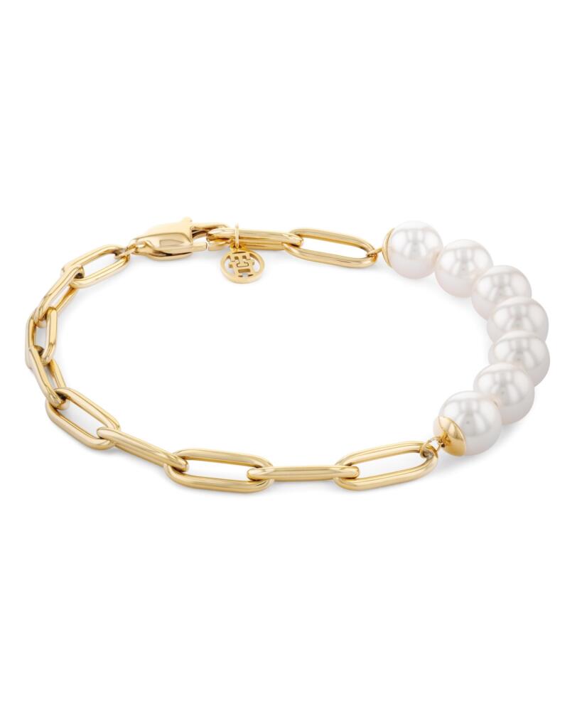 Tommy Hilfiger Imitation Pearl and Paperclip Chain Bracelet - Gold Cover