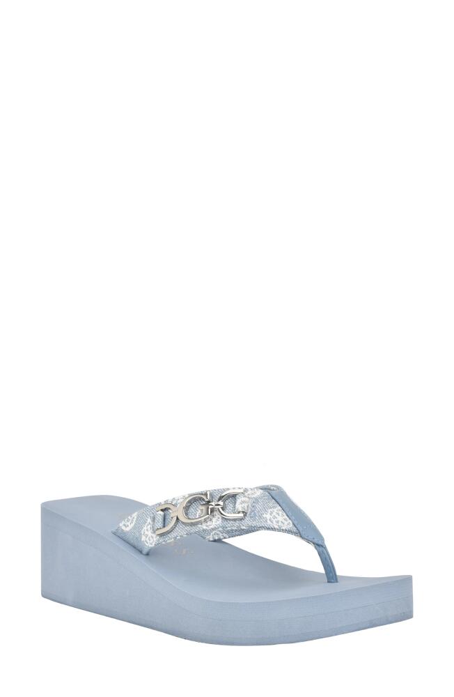 GUESS Edany Platform Wedge Flip Flop in Medium Blue Cover