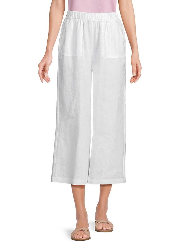 Saks Fifth Avenue Women's 100% Linen Cropped Wide Leg Pants - White Cover