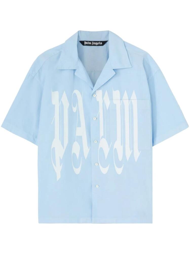 Palm Angels Gothic Logo cotton shirt - Blue Cover