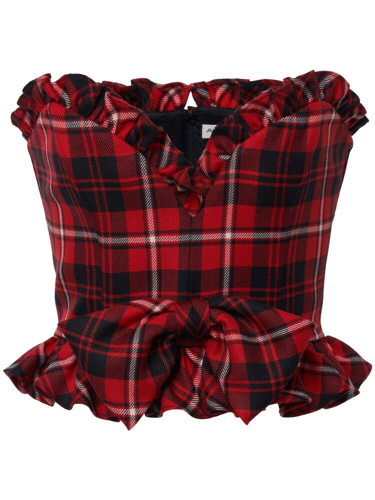 ALESSANDRA RICH Wool Tartan Bustier W/bow Cover