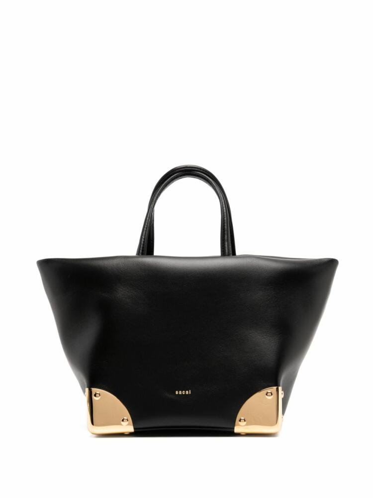 sacai corner metal leather tote bag - Black Cover