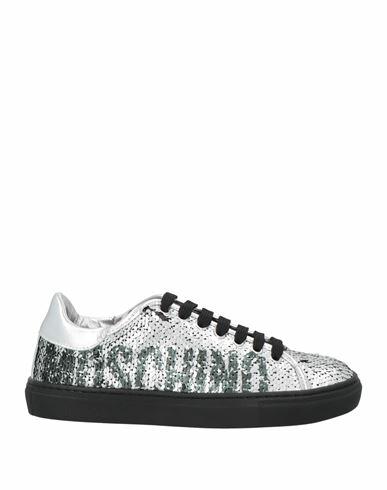 Moschino Woman Sneakers Silver Leather, Textile fibers Cover