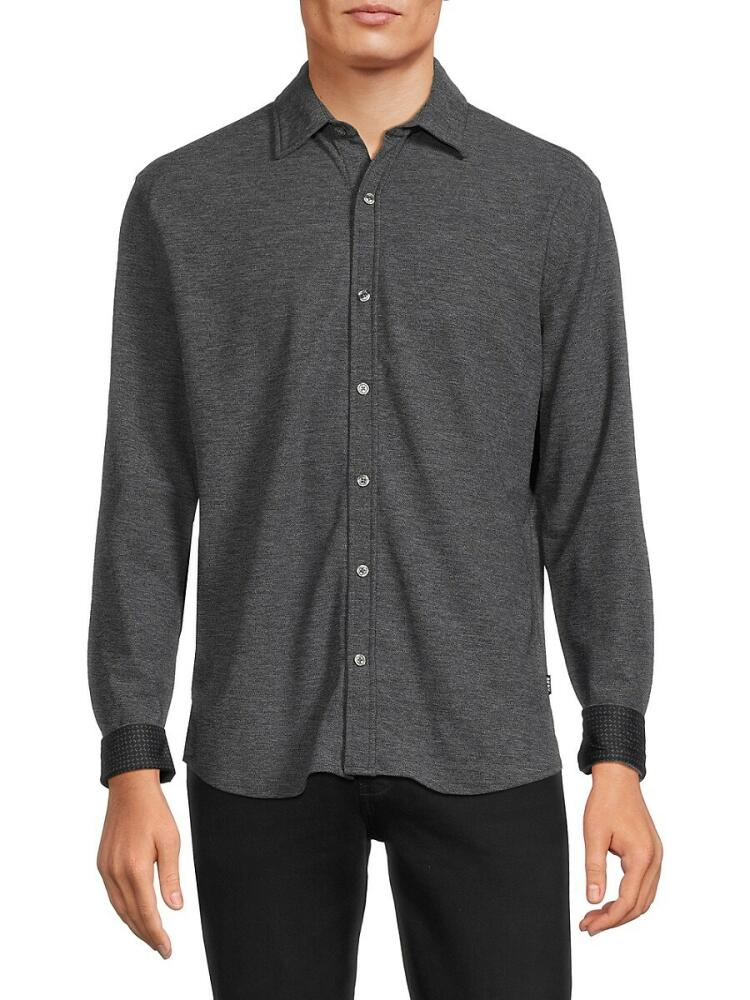 DKNY Men's Taylor Solid Knit Button Down Shirt - Grey Cover