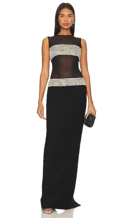 RASARIO Crystal Mesh Gown in Black Cover