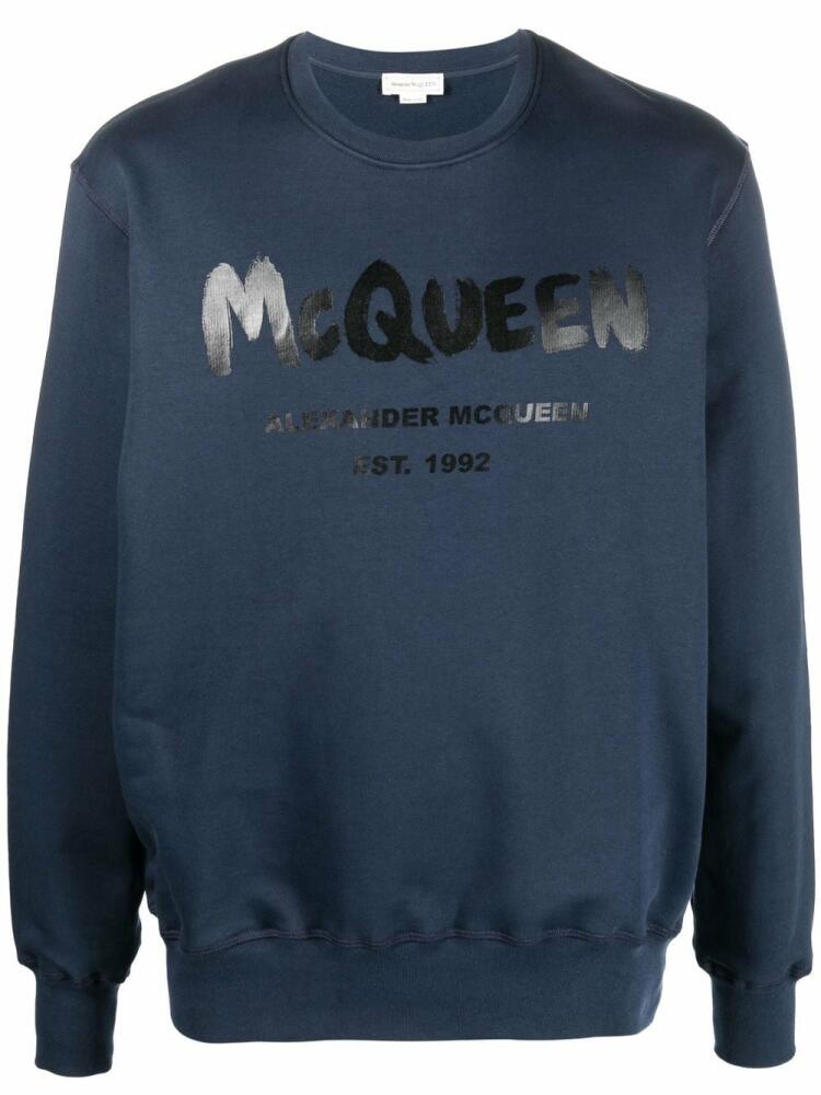 Alexander McQueen graffiti-print crew neck sweatshirt - Blue Cover