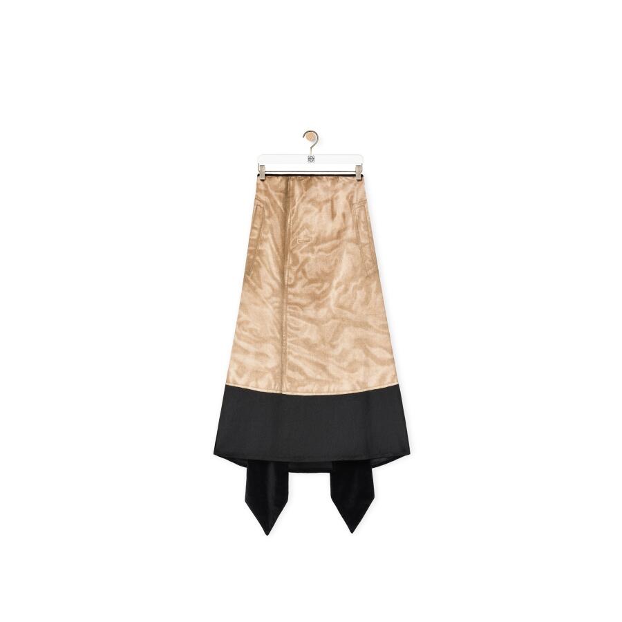 Loewe Ladies Brown / Black Trompe Loeil Midi Skirt Cover