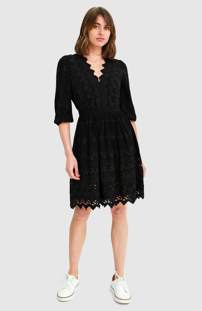 Belle & Bloom Sweet Talk Eyelet Mini Dress in Black Cover