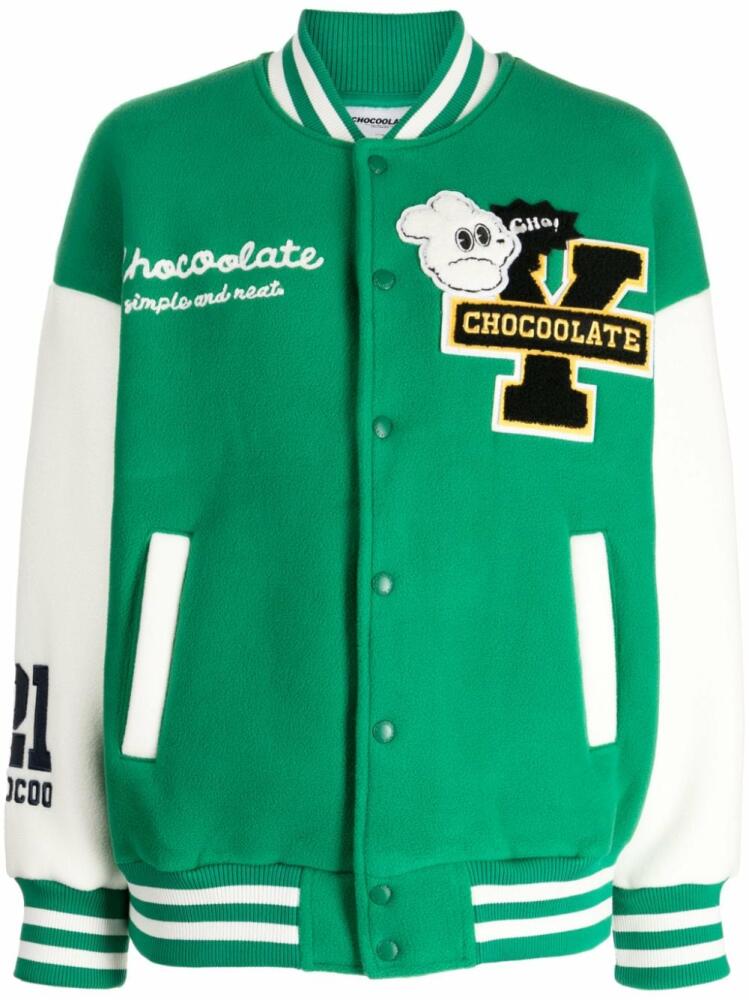 CHOCOOLATE logo-appliqué bomber jacket - Green Cover