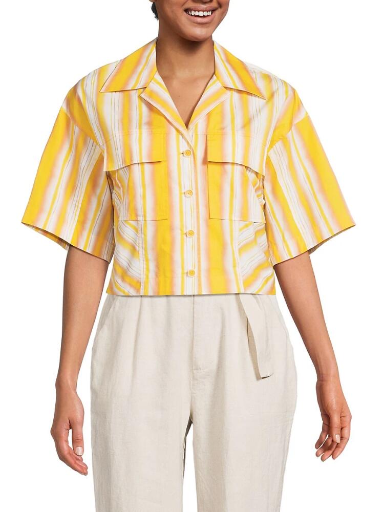 3.1 Phillip Lim Women's Striped Cropped Camp Shirt - Yellow Cover