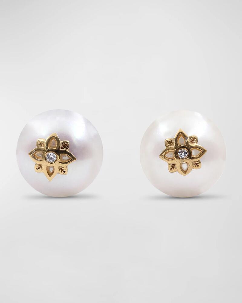 Stephen Dweck White Pearl and White Diamond Stud Earrings in 18K Gold Cover