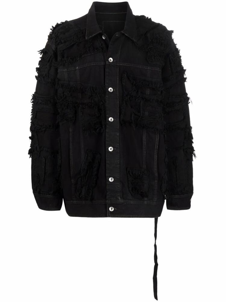 Rick Owens DRKSHDW button-up frayed-edge denim jacket - Black Cover