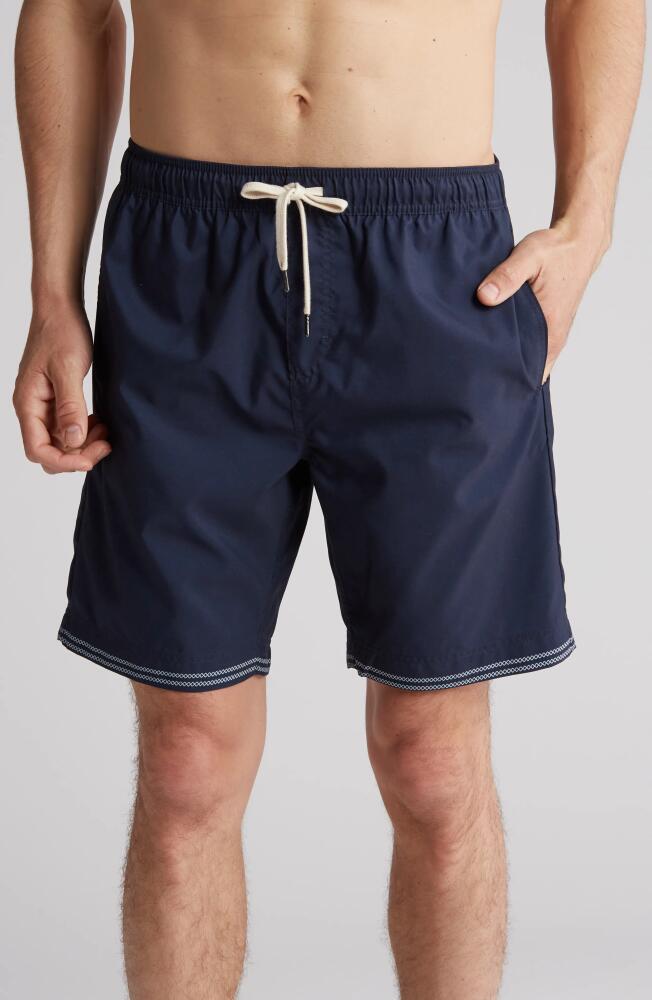 Nordstrom 8-Inch Classic Swim Trunks in Navy Blazer Crosstitch Stripe Cover