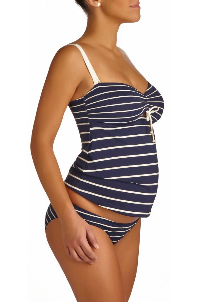 Pez D'Or Marine Stripe Maternity Tankini Swimsuit in Navy/White Cover