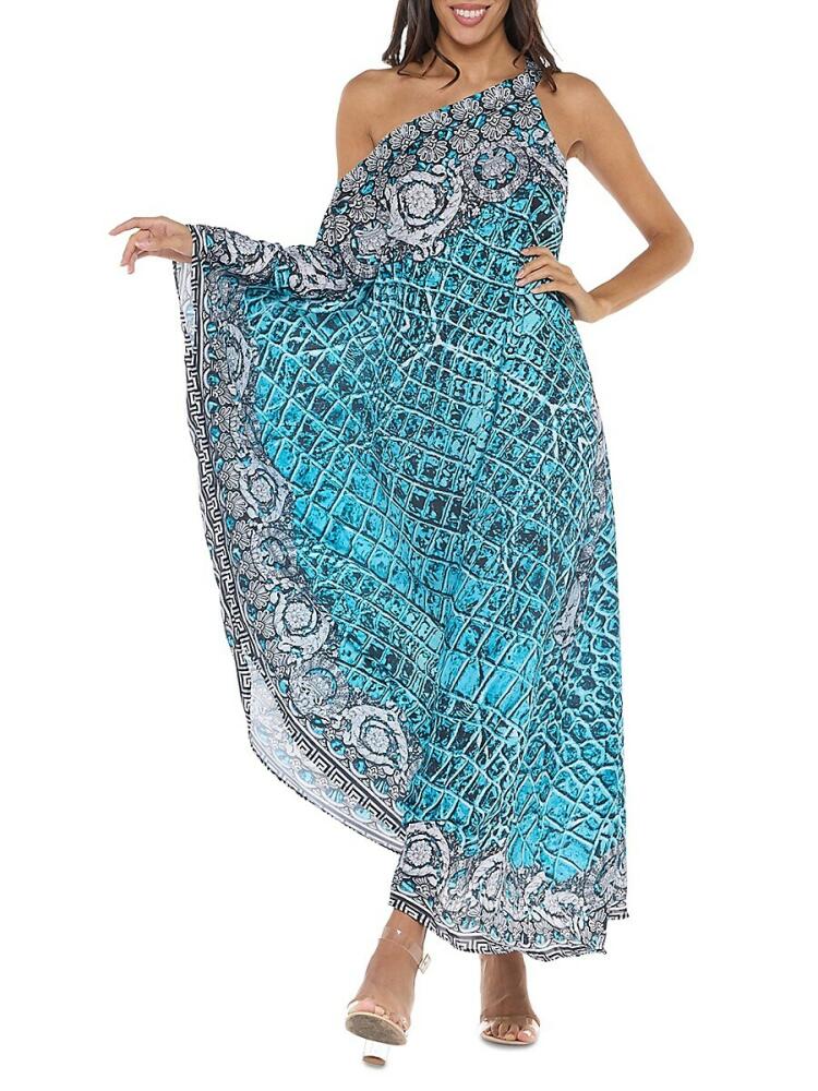 Ranee's Women's Asymmetric Maxi Dress - Teal Blue Cover