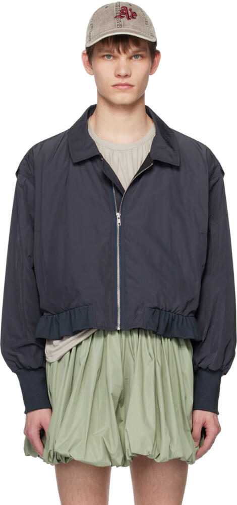 AARON ESH Gray Ruffled Bomber Jacket Cover