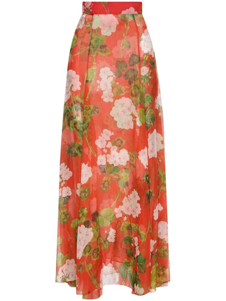 Oscar de la Renta geranium-print silk chiffon maxi skirt - Orange Cover