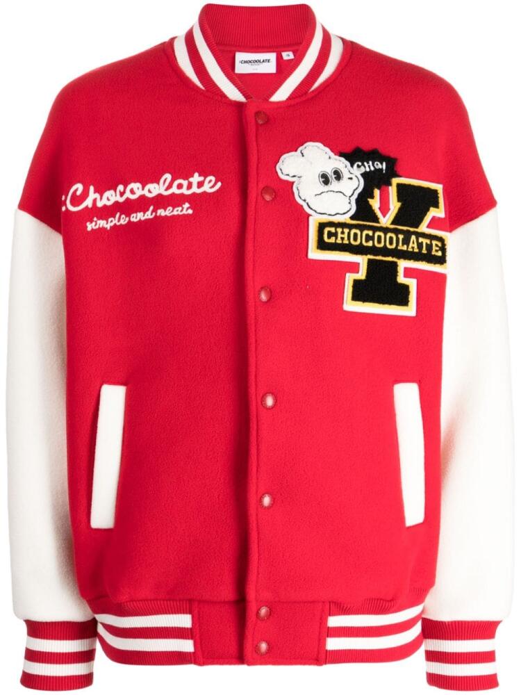 CHOCOOLATE logo-appliqué bomber jacket - Red Cover