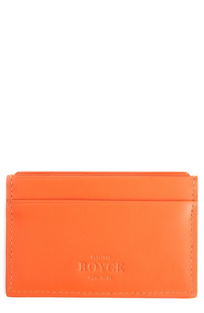 ROYCE New York Personalized RFID Leather Card Case in Orange - Silver Foil Cover