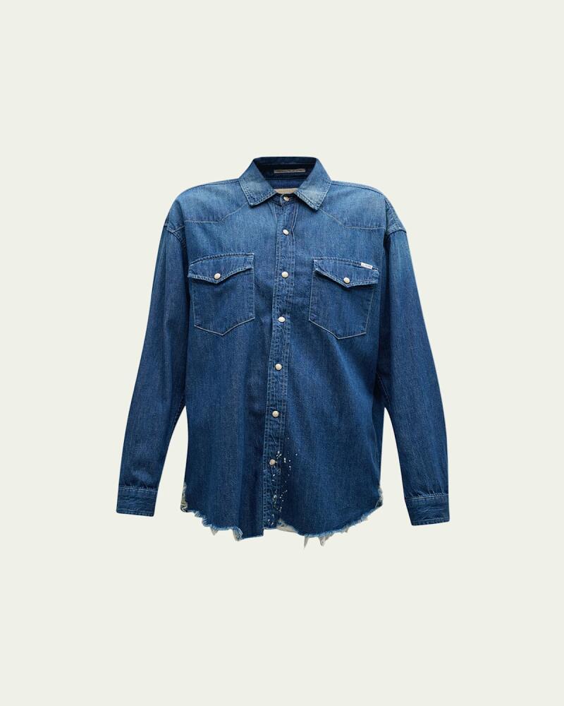 MOTHER The Western Distressed Denim Overshirt Cover