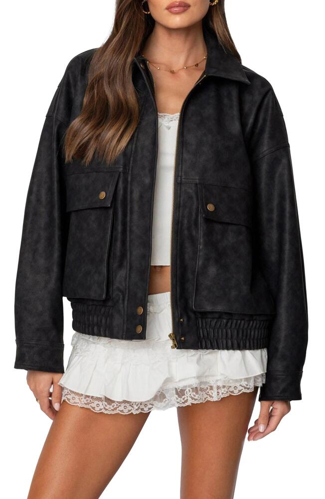 EDIKTED Faux Leather Bomber Jacket in Black Cover