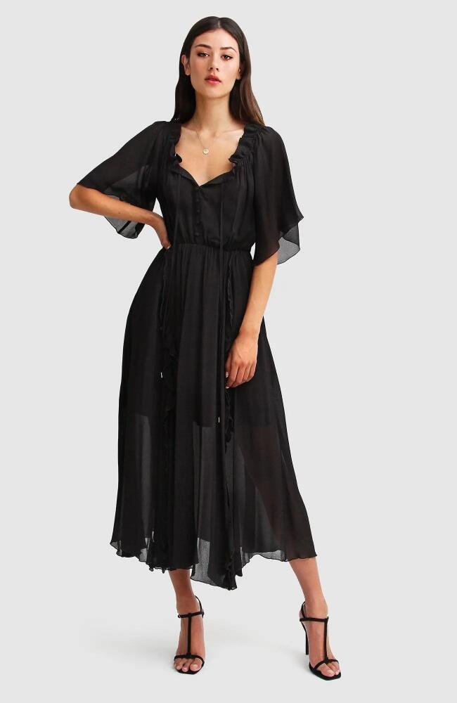 Belle & Bloom Amour Amour Ruffled Midi Dress in Black Cover