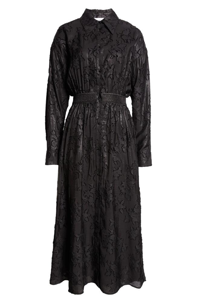 St. John Collection Floral Fil Coupé Long Sleeve Shirtdress in Black Cover