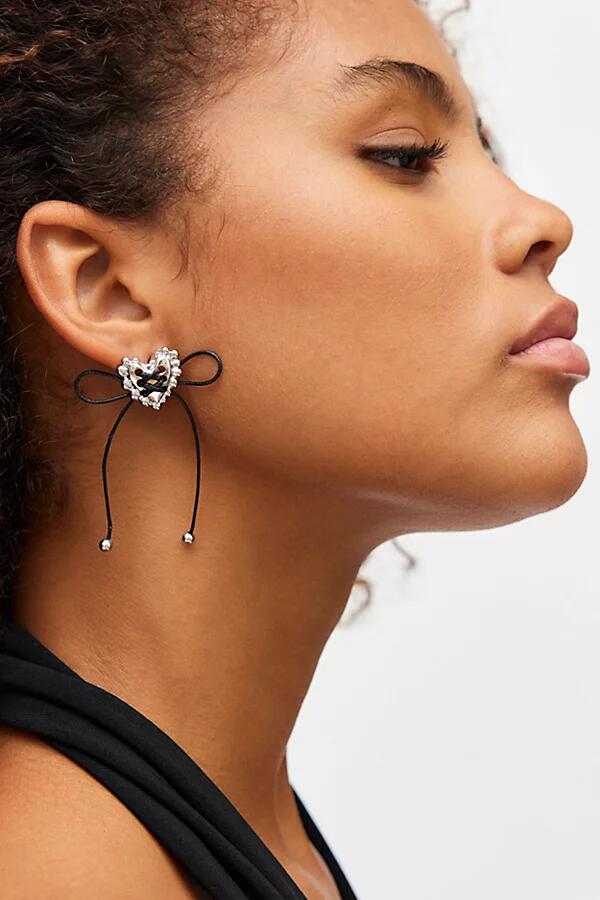 Astrid Heart Lace-Up Earring in Silver/Black Cover