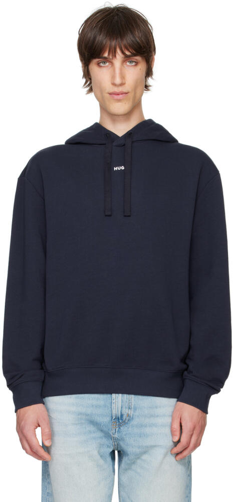 Hugo Navy Cotton-Terry Relaxed-Fit Hoodie Cover