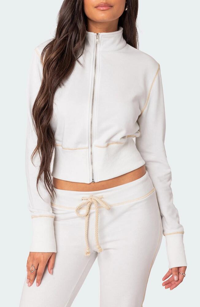 EDIKTED Alexia Crop Zip-Up Jacket in White Cover