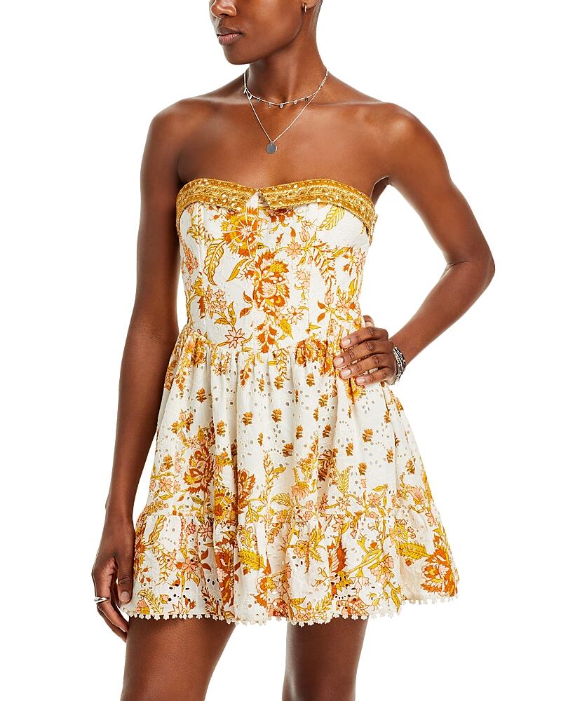 Hemant and Nandita Patterned Eyelet Strapless Mini Dress Cover