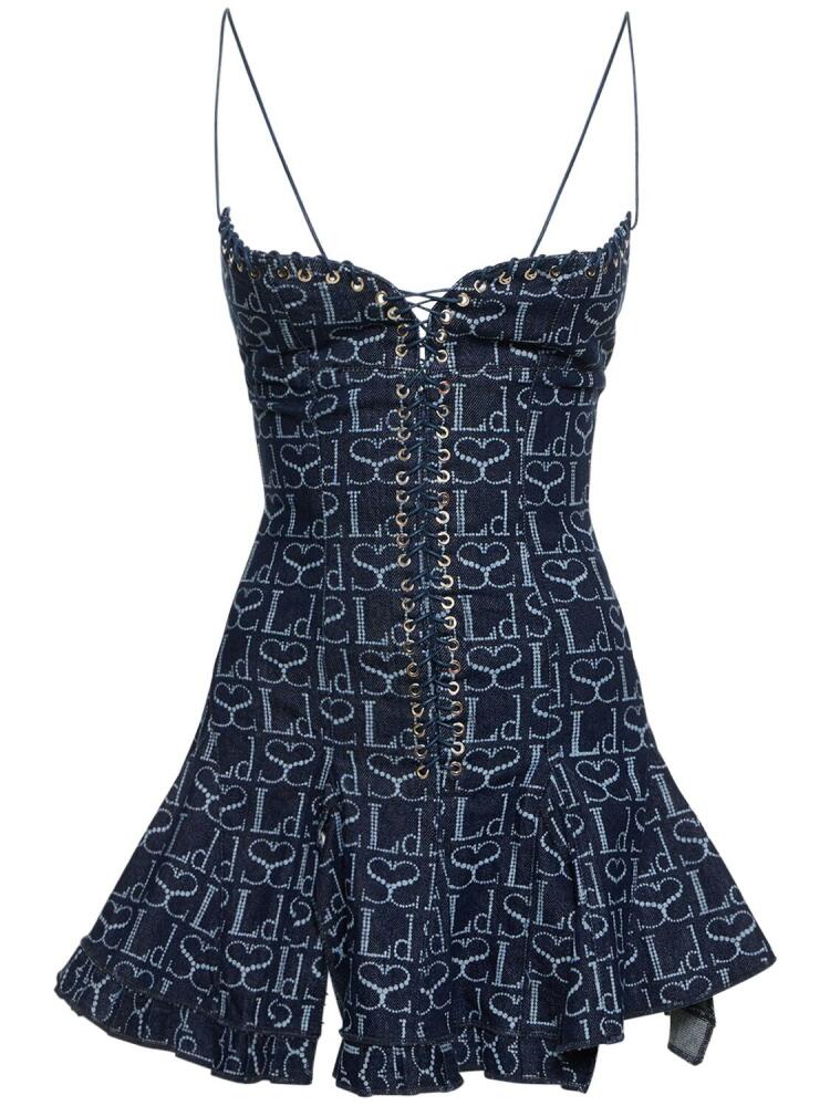 LUDOVIC DE SAINT SERNIN Monogram Logo Denim Corset Minidress Cover