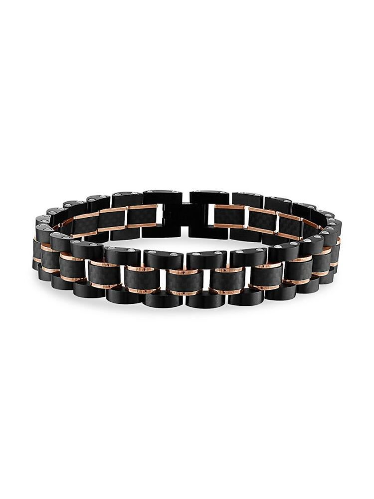 Esquire Men's Ion-Plated Rose Goldtone Stainless Steel & Carbon Fiber Link Bracelet Cover