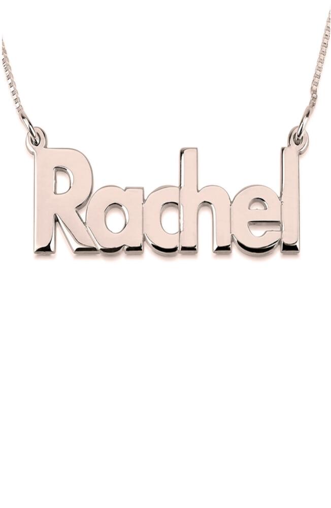 MELANIE MARIE Bold Nameplate Customizable Pendant Necklace in Rose Gold Plated Cover