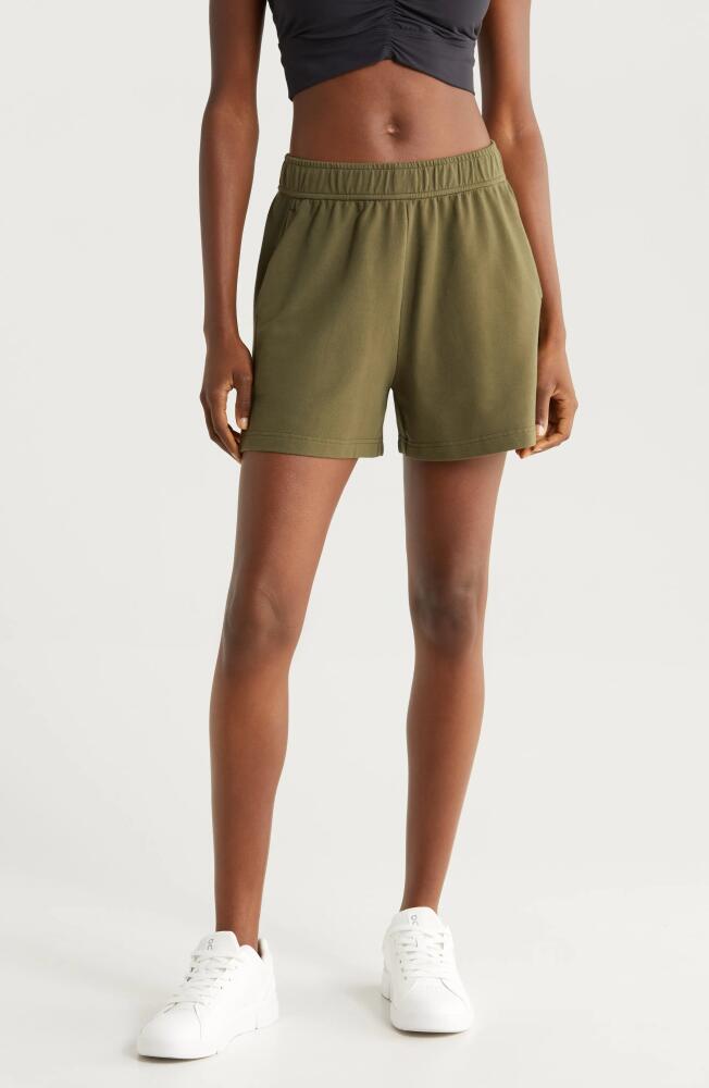 Zella Swoop Terry Shorts in Olive Night Cover