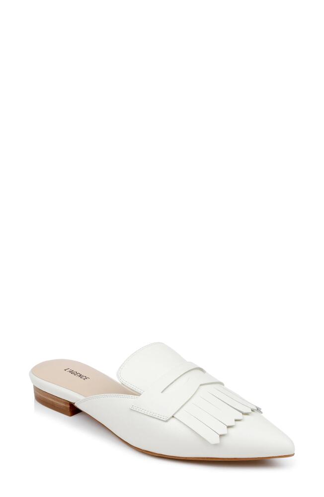 L'AGENCE Barbe II Pointed Toe Kiltie Fringe Loafer Mule in Pearl Leather Cover