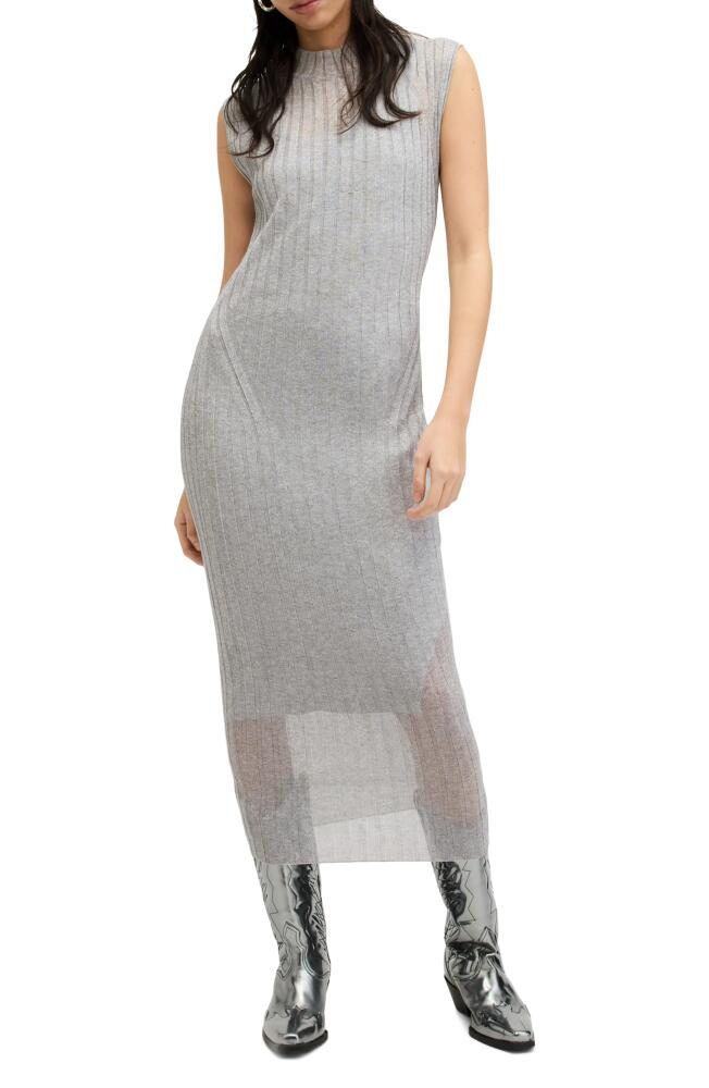 AllSaints Patrice Cap Sleeve Rib Midi Sweater Dress in Silver Cover