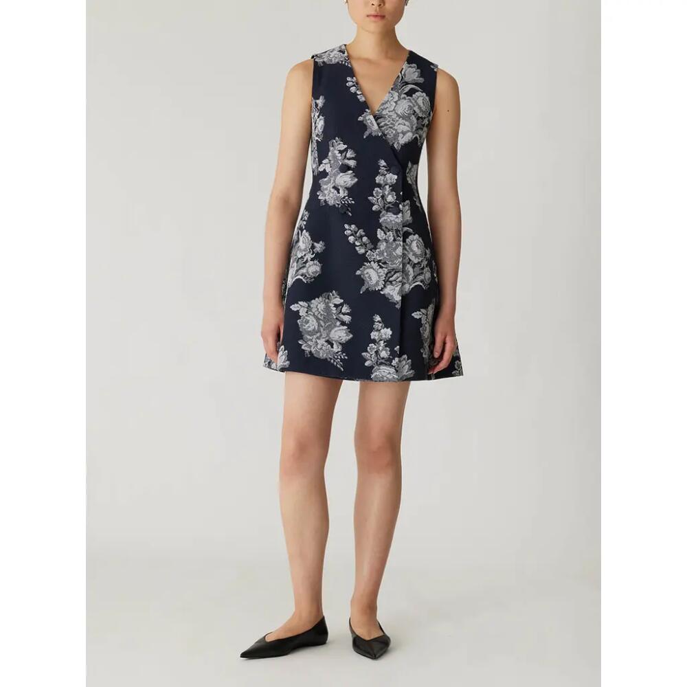 Rebecca Taylor Venice Toile Jacquard Double Breasted Mini Dress in Indigo Combo Cover