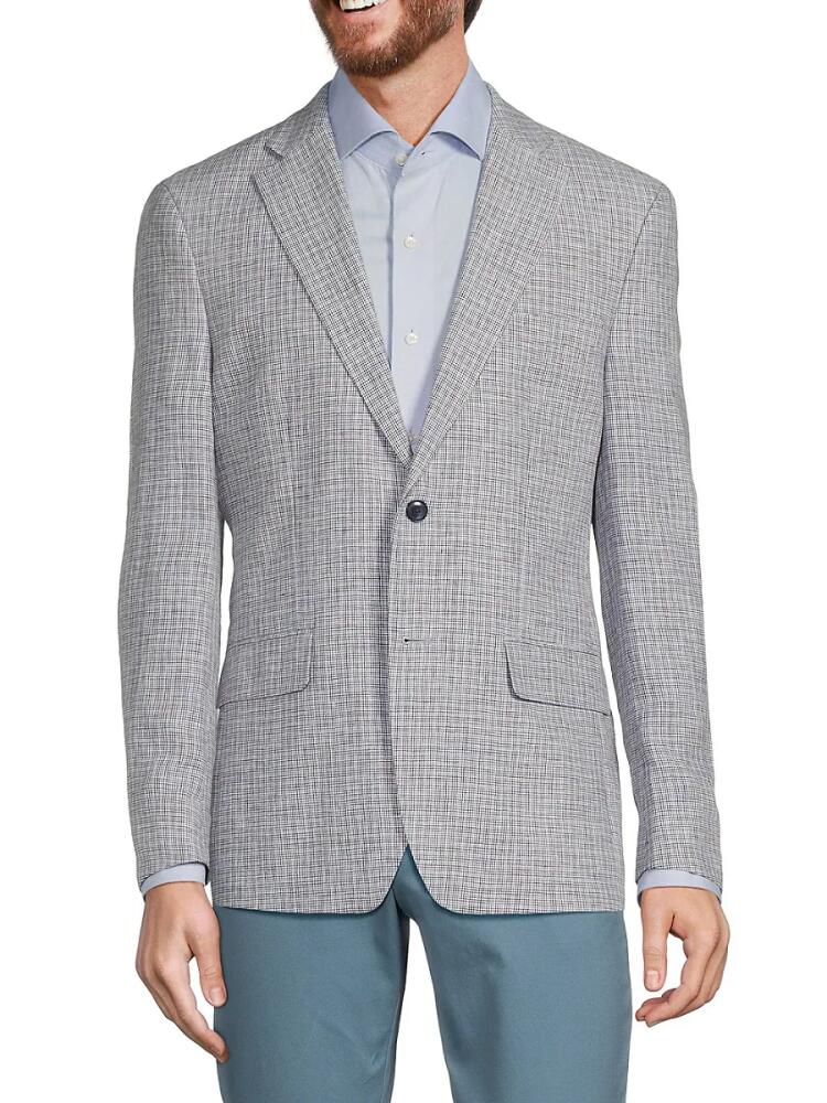 Tommy Hilfiger Men's Checked Linen Blazer - Blue Brown Cover