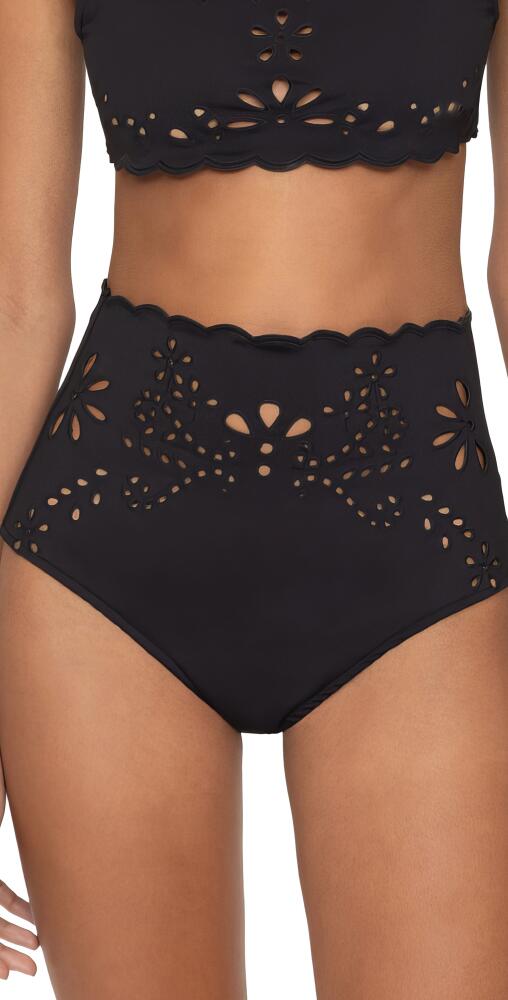 Sea Liat Embroidery High Waisted Bikini Bottoms Black Cover