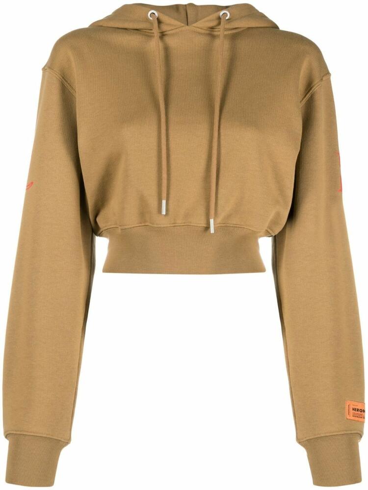 Heron Preston slogan-print cropped hoodie - Brown Cover