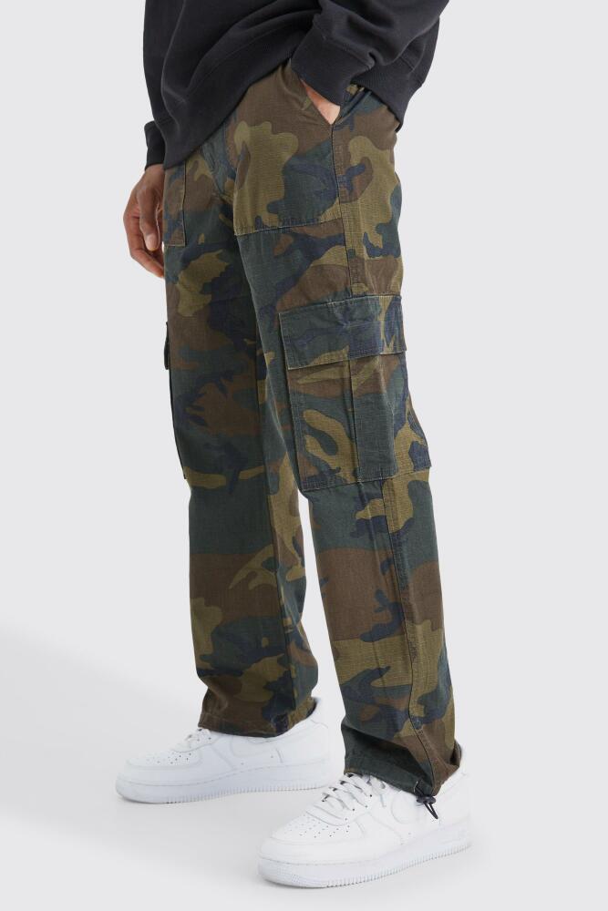 boohoo Mens Straight Leg Camo Pants - Green Cover