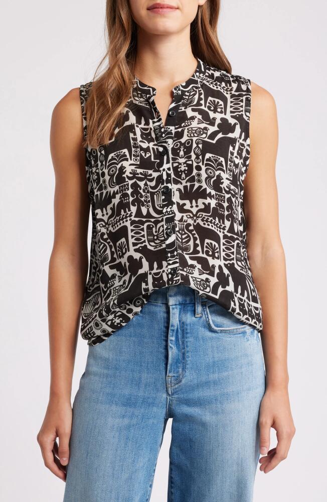 APNY Print Sleeveless Button-Up Shirt in Black/White Cover