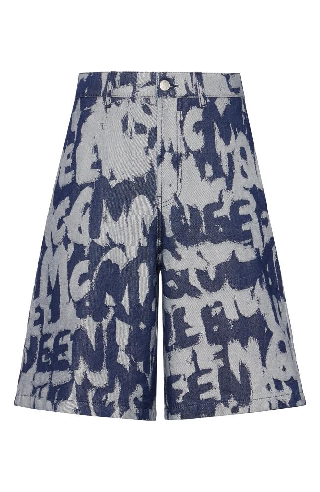 Alexander McQueen Graffiti Logo Denim Shorts in Indigo Cover