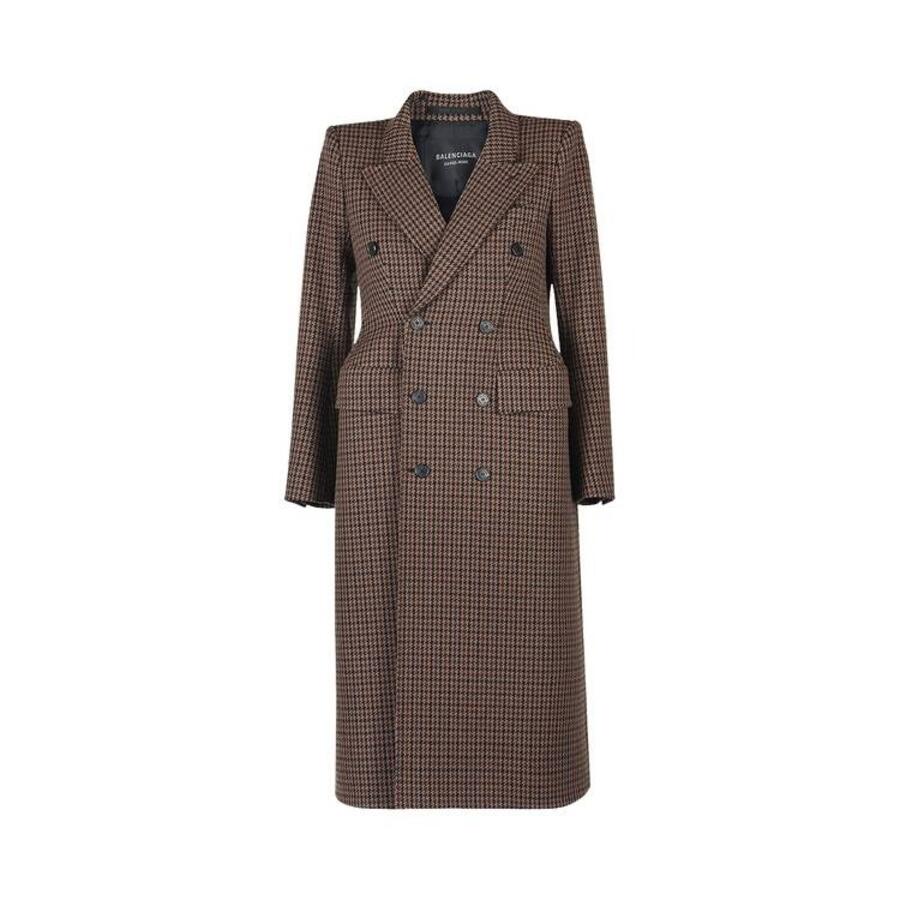 Balenciaga Houndstooth Wool Double-breasted Hourglass Coat Cover