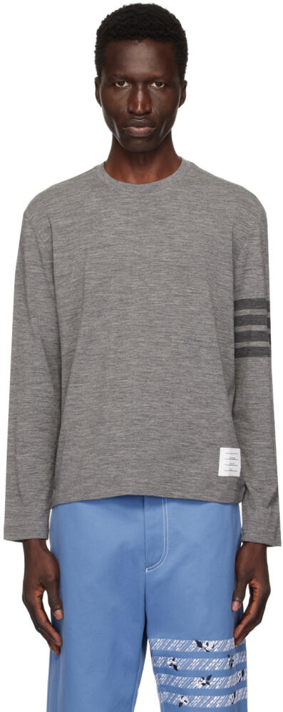 Thom Browne Gray 4-Bar Long Sleeve T-Shirt Cover