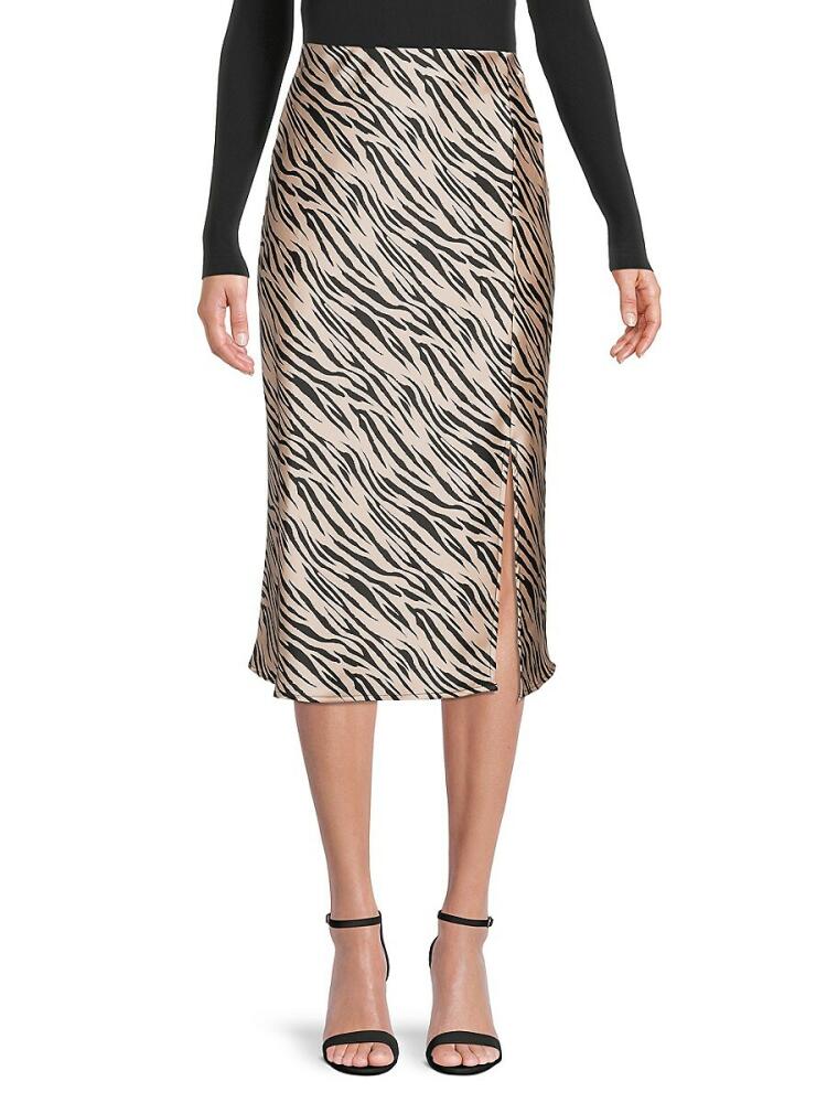 Renee C. Women's Zebra Print Midi Skirt - Taupe Cover