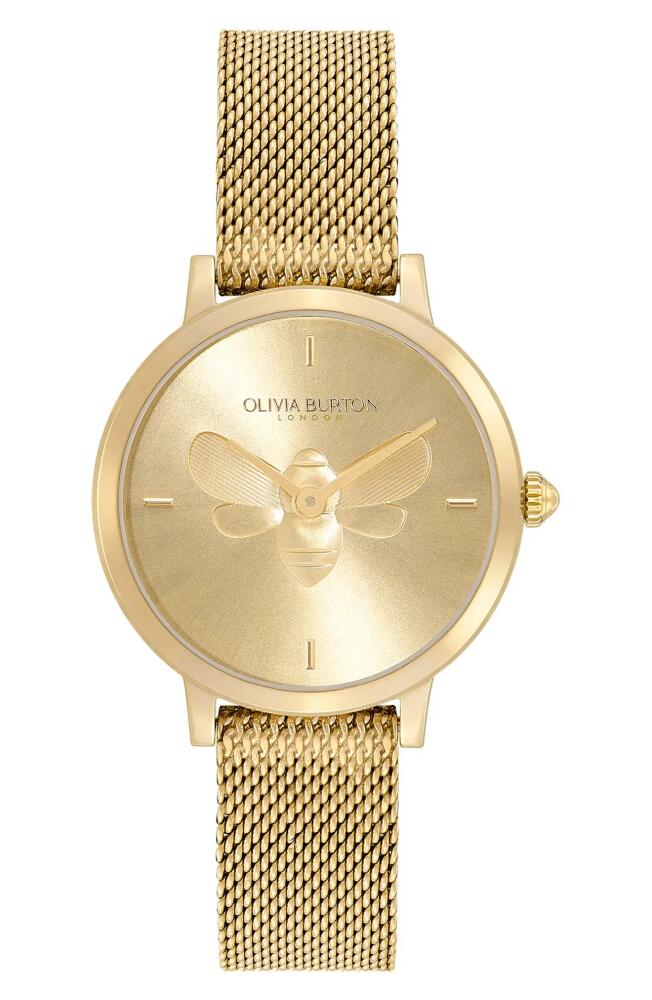 Olivia Burton Signature Bees Mesh Strap Watch, 28mm in Gold Cover