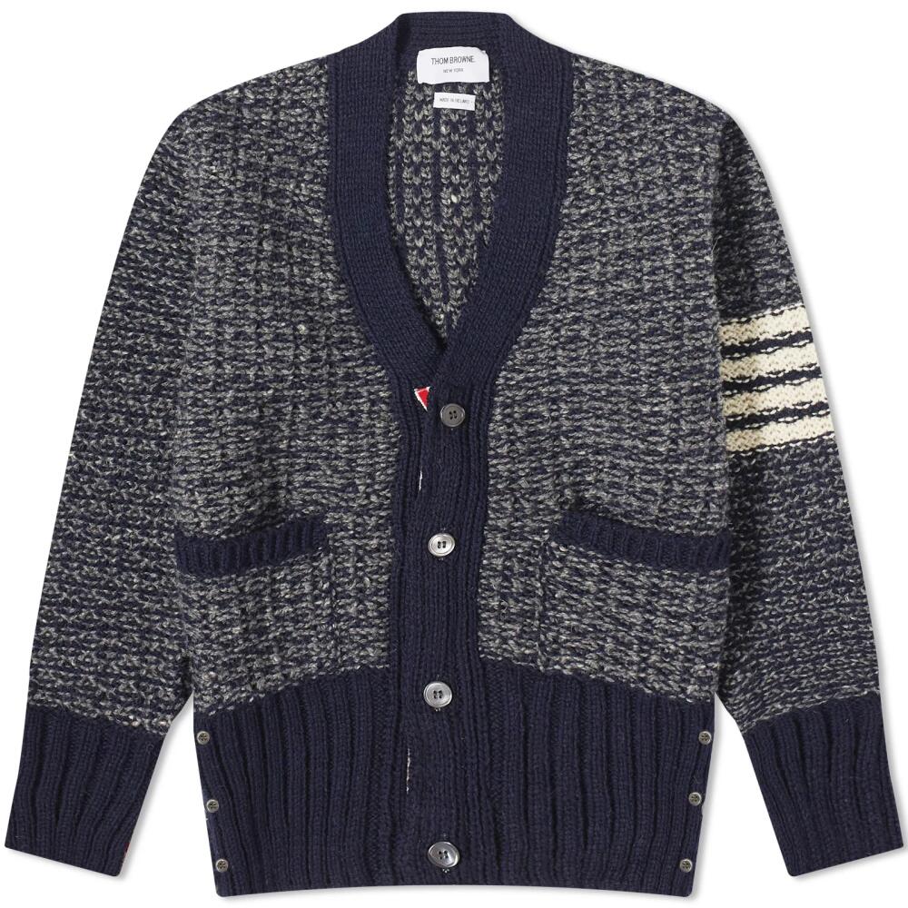 Thom Browne Men's 4-Bar Donegal V-Neck Cardigan in Navy Cover